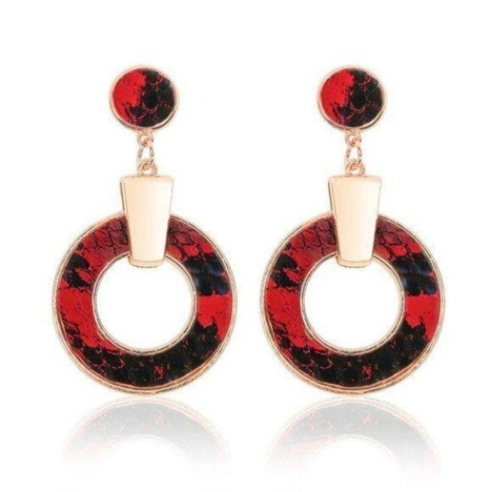 Gold-Tone PU Leather Circle Drop Earring